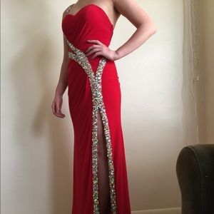 Red one strap sparkly dress - long gown